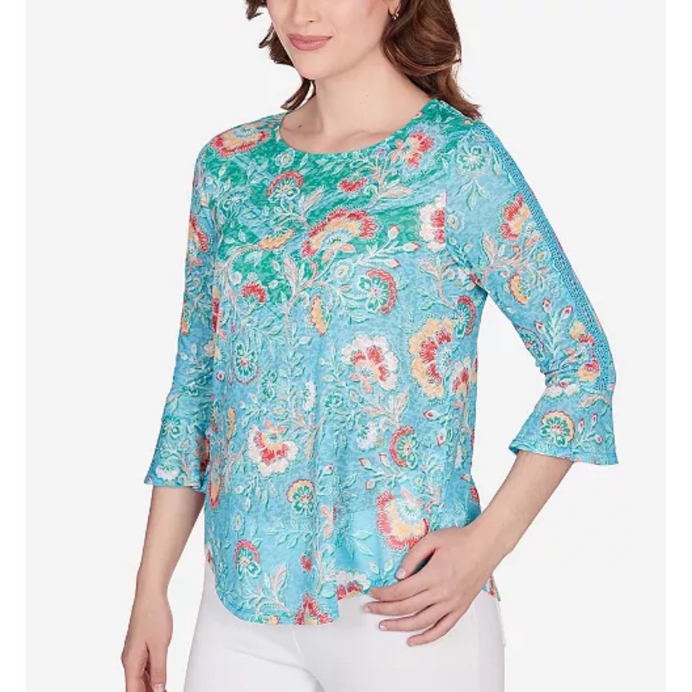Ruby Rd. Floral Print Blouse, Green/Blue Size XL